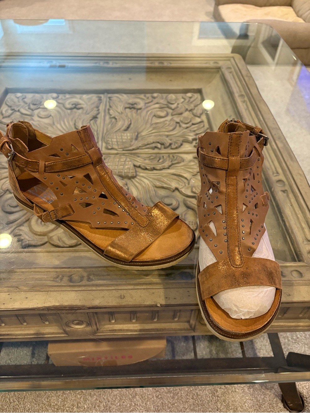 Miz Mooz Brown Laser-Cut Gladiator Sandals